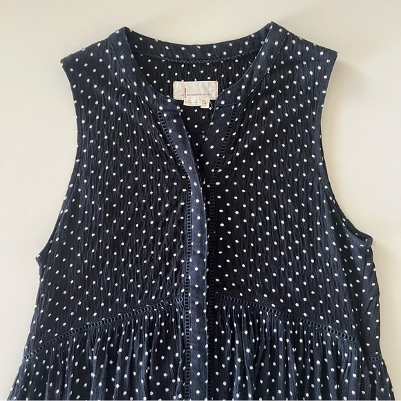 Anthropologie Babydoll Navy Blue Polka Dot Sleeveless Button Up Tunic Top SZ M - Picture 4 of 13